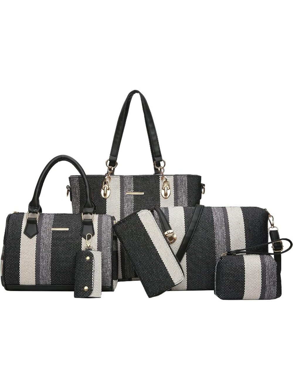 Women's Stripe Black Stylish Satchel Handbag Tote With Top Handle Shoulder Bag